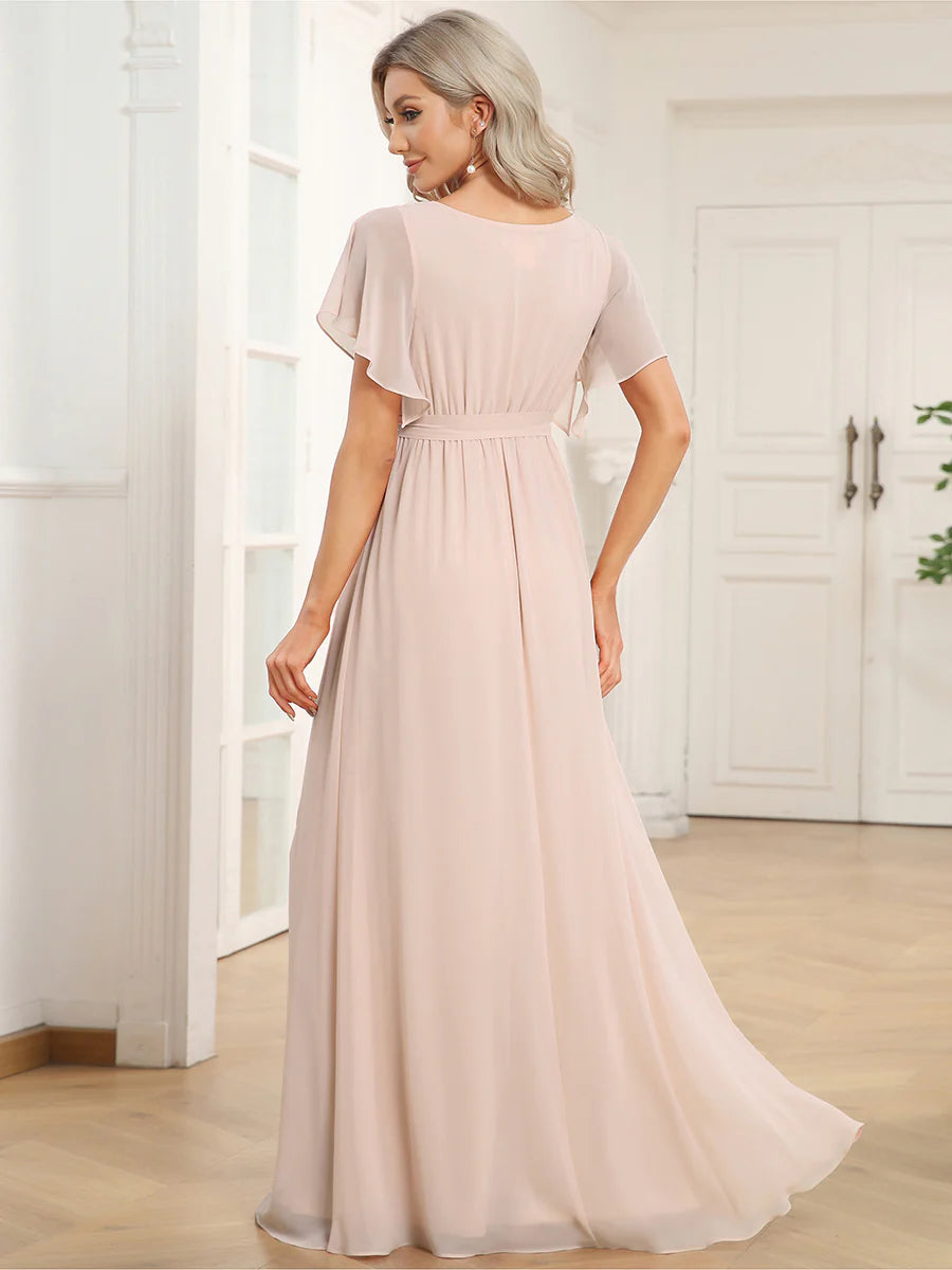 Butterfly Sleeve V-Neck Flowy Bridesmaid Dress - CALABRO®