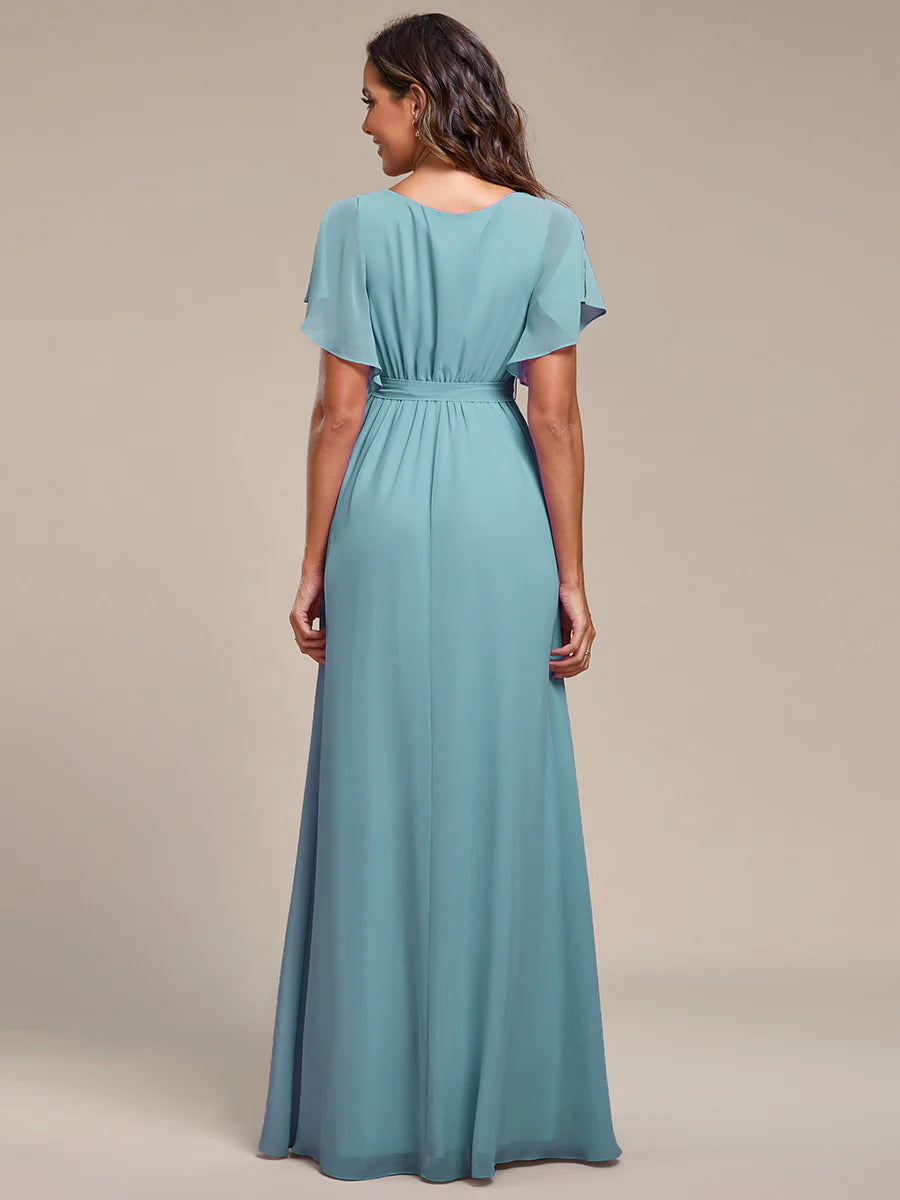 Butterfly Sleeve V-Neck Flowy Bridesmaid Dress - CALABRO®