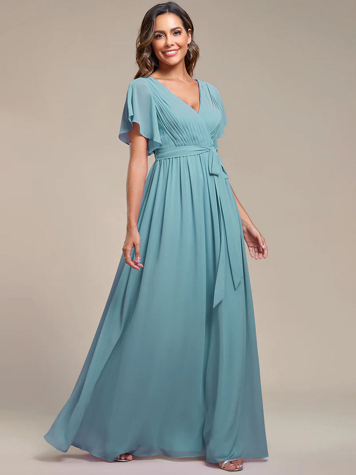 Butterfly Sleeve V-Neck Flowy Bridesmaid Dress - CALABRO®