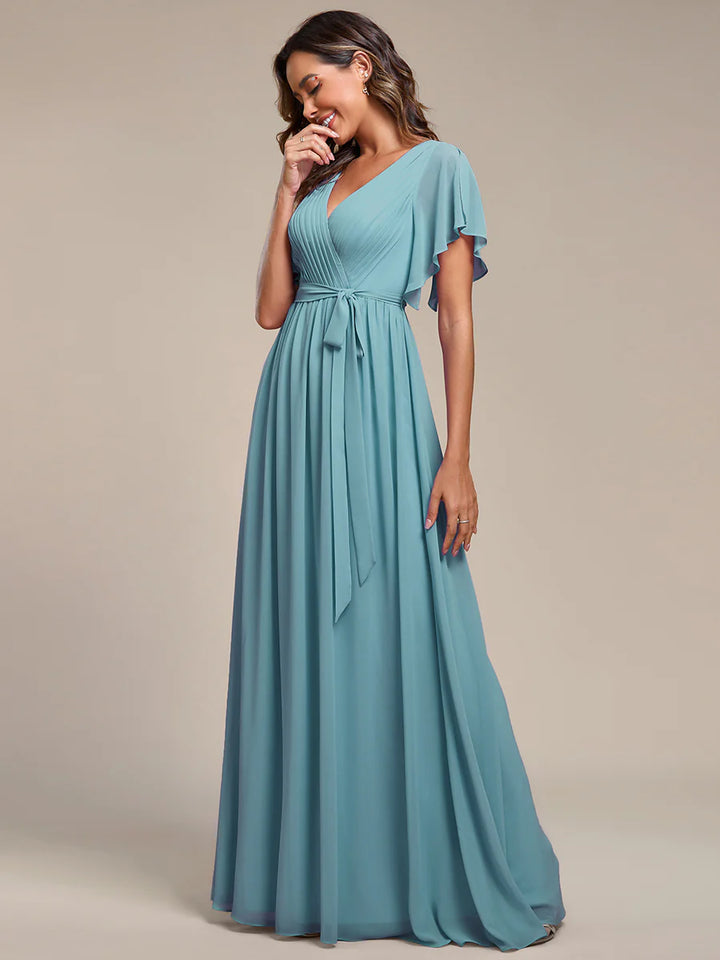 Butterfly Sleeve V-Neck Flowy Bridesmaid Dress - CALABRO®