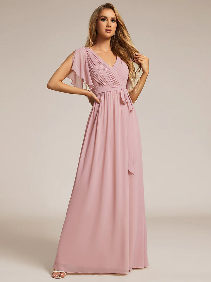 Butterfly Sleeve V-Neck Flowy Bridesmaid Dress - CALABRO®