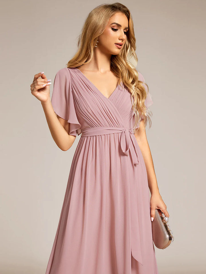 Butterfly Sleeve V-Neck Flowy Bridesmaid Dress - CALABRO®