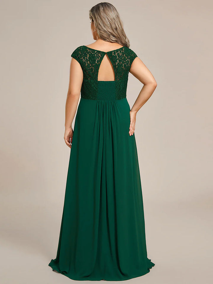 Cap Sleeve A Line Lace & Chiffon Plus Size Evening Dress - CALABRO®