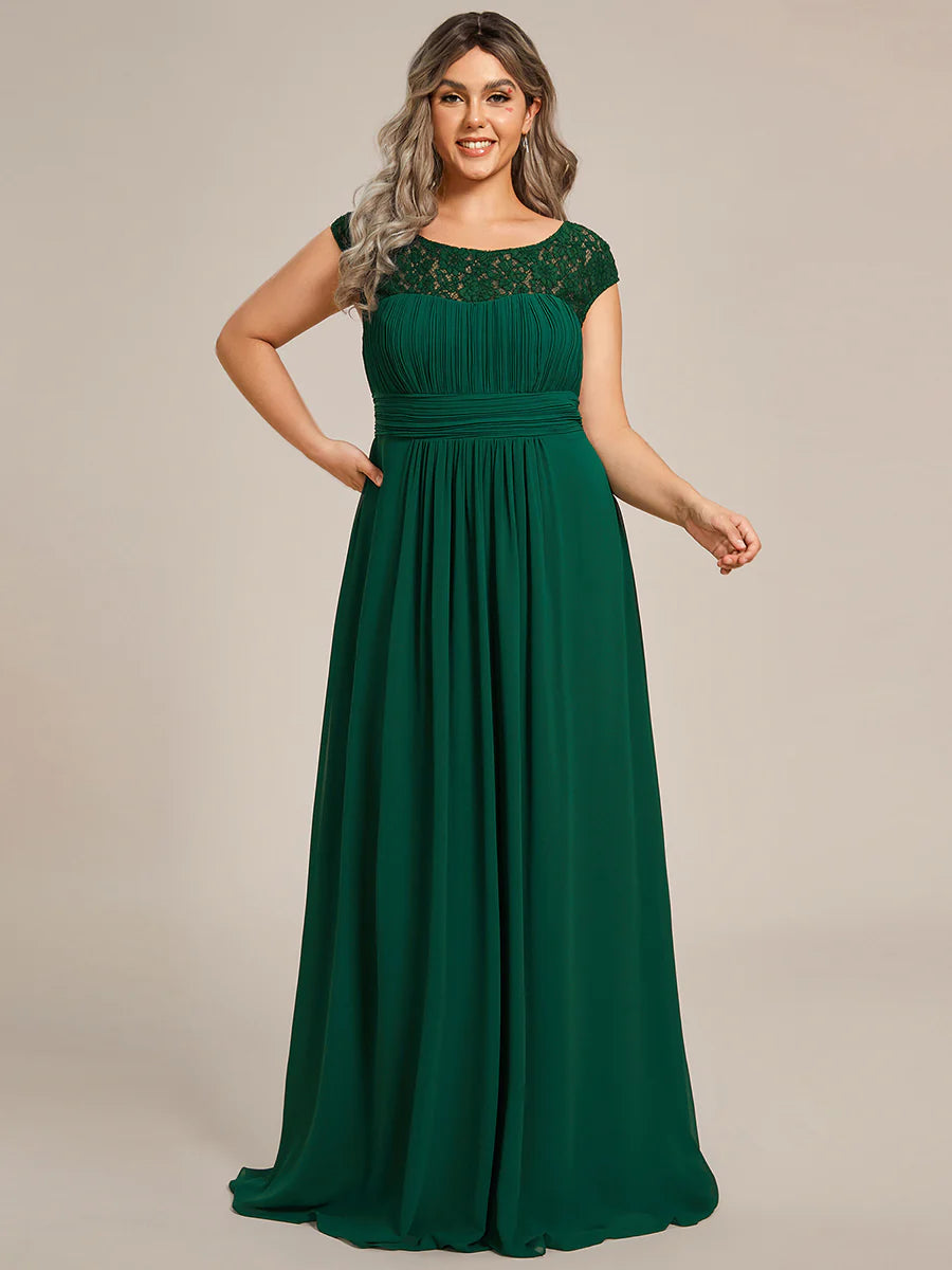 Cap Sleeve A Line Lace & Chiffon Plus Size Evening Dress - CALABRO®