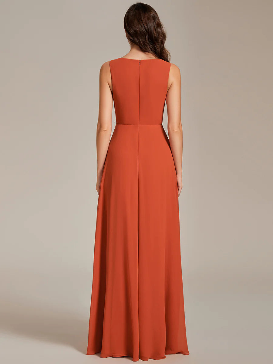 A-Line V Neck Appliques Ruched Bridesmaid Dress - CALABRO®