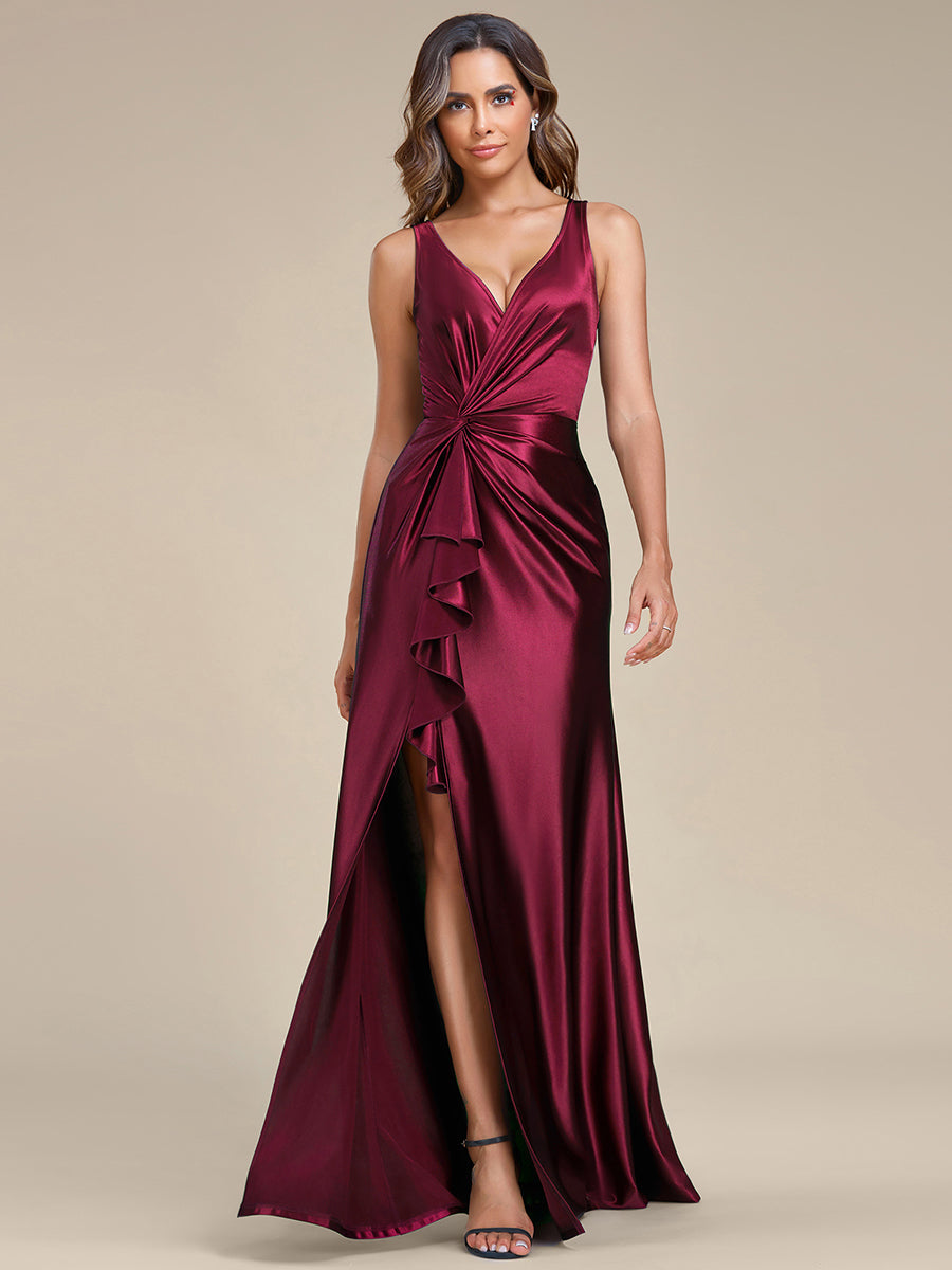 Elegant V Neck Split Ruffles Stain Evening Dresses - CALABRO®