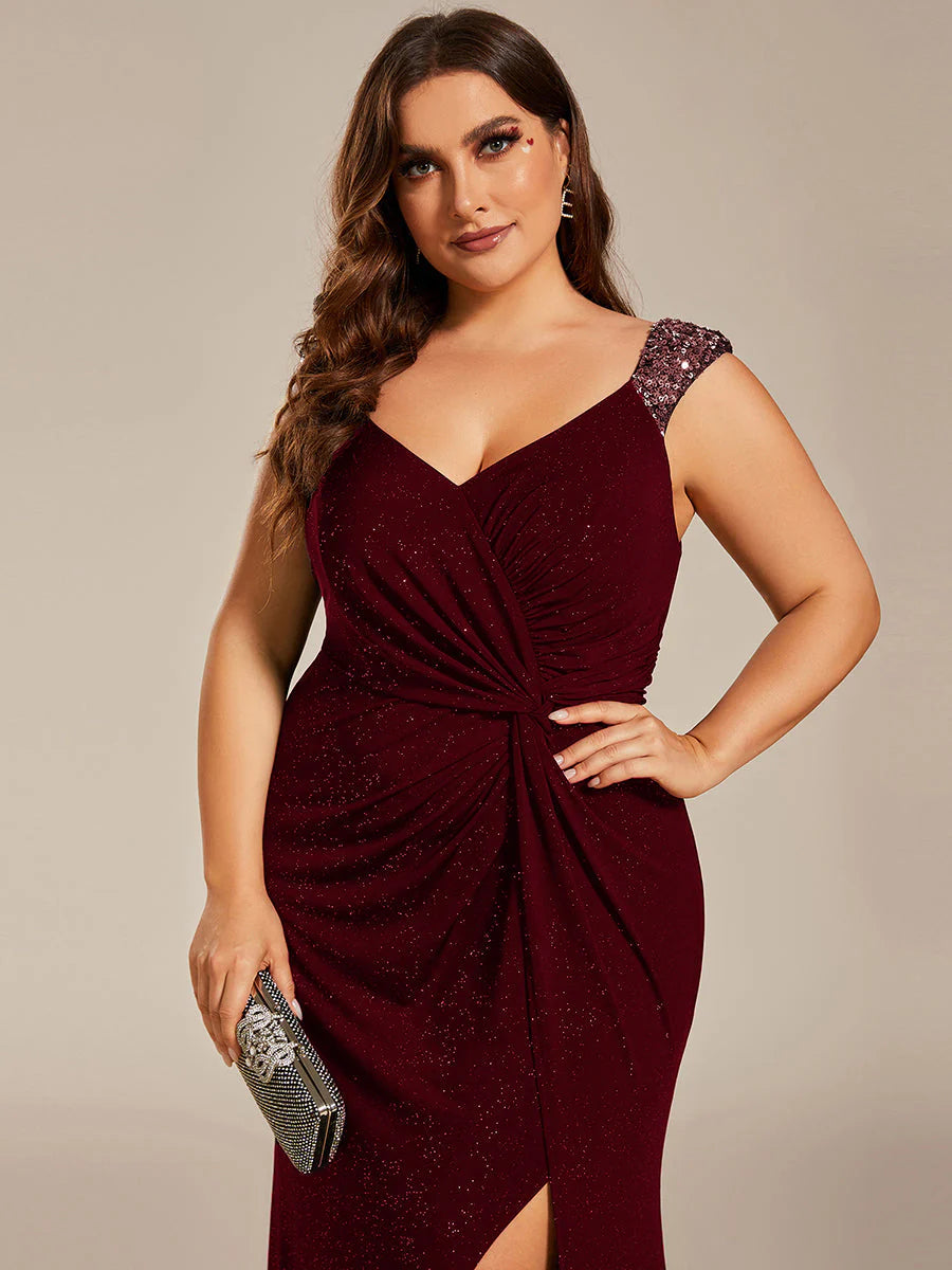 Glitter Split Plus Size Evening Dress Size 22