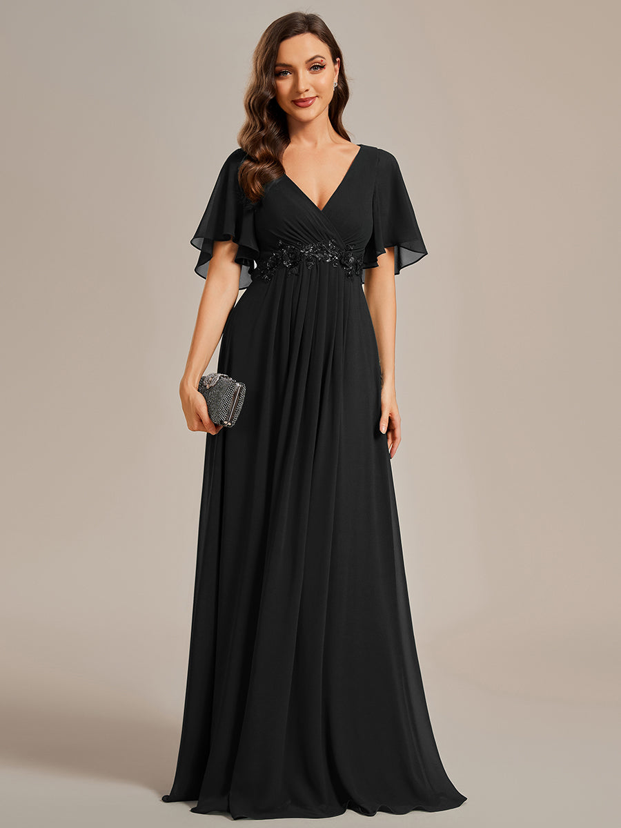 V Neck Appliques Pleated Bridesmaid Dresses - CALABRO®