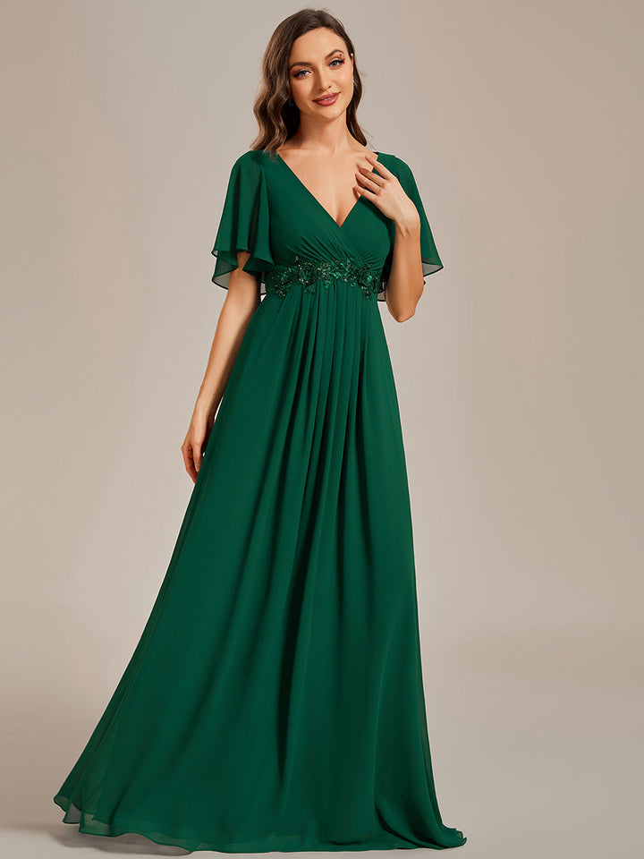 V Neck Appliques Pleated Bridesmaid Dresses - CALABRO®