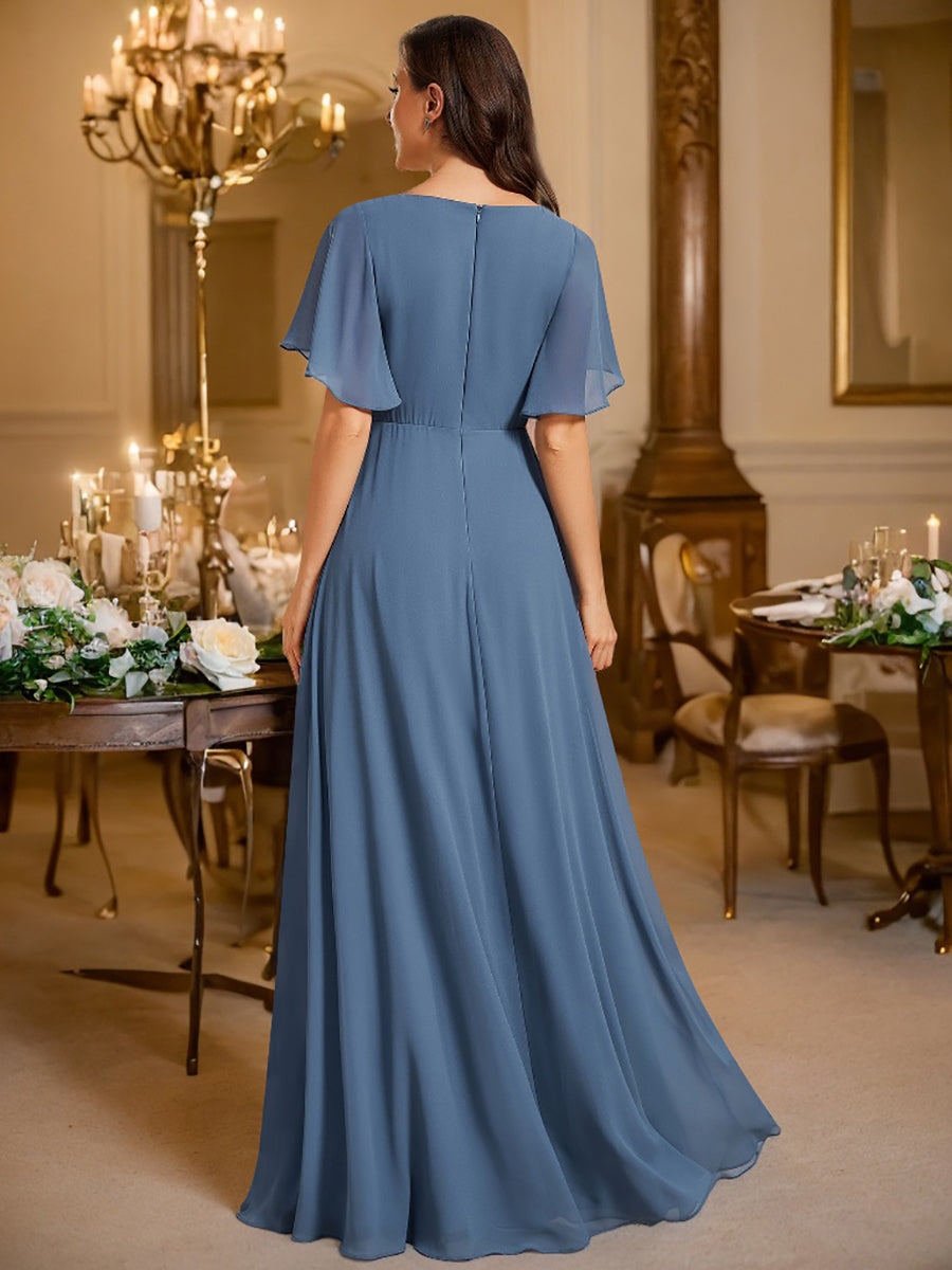 V Neck Appliques Pleated Bridesmaid Dresses - CALABRO®