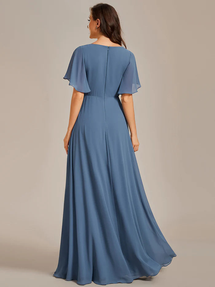 V Neck Appliques Pleated Bridesmaid Dress - CALABRO®