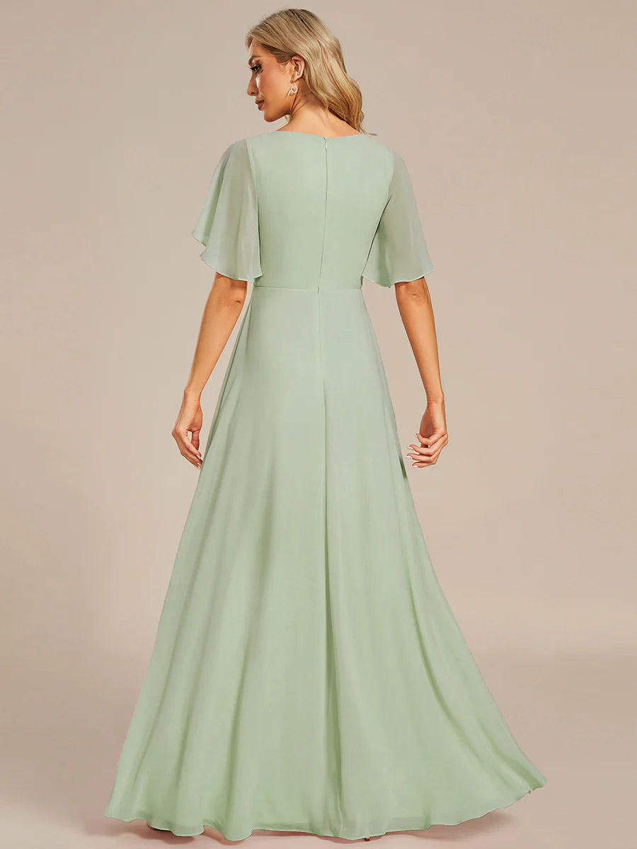 V Neck Appliques Pleated Bridesmaid Dresses - CALABRO®