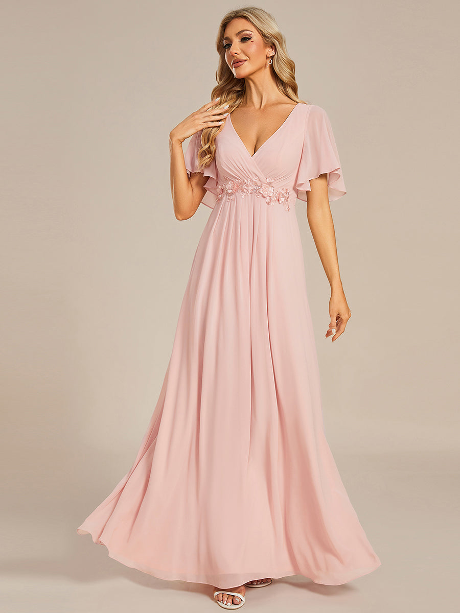 V Neck Appliques Pleated Bridesmaid Dresses - CALABRO®