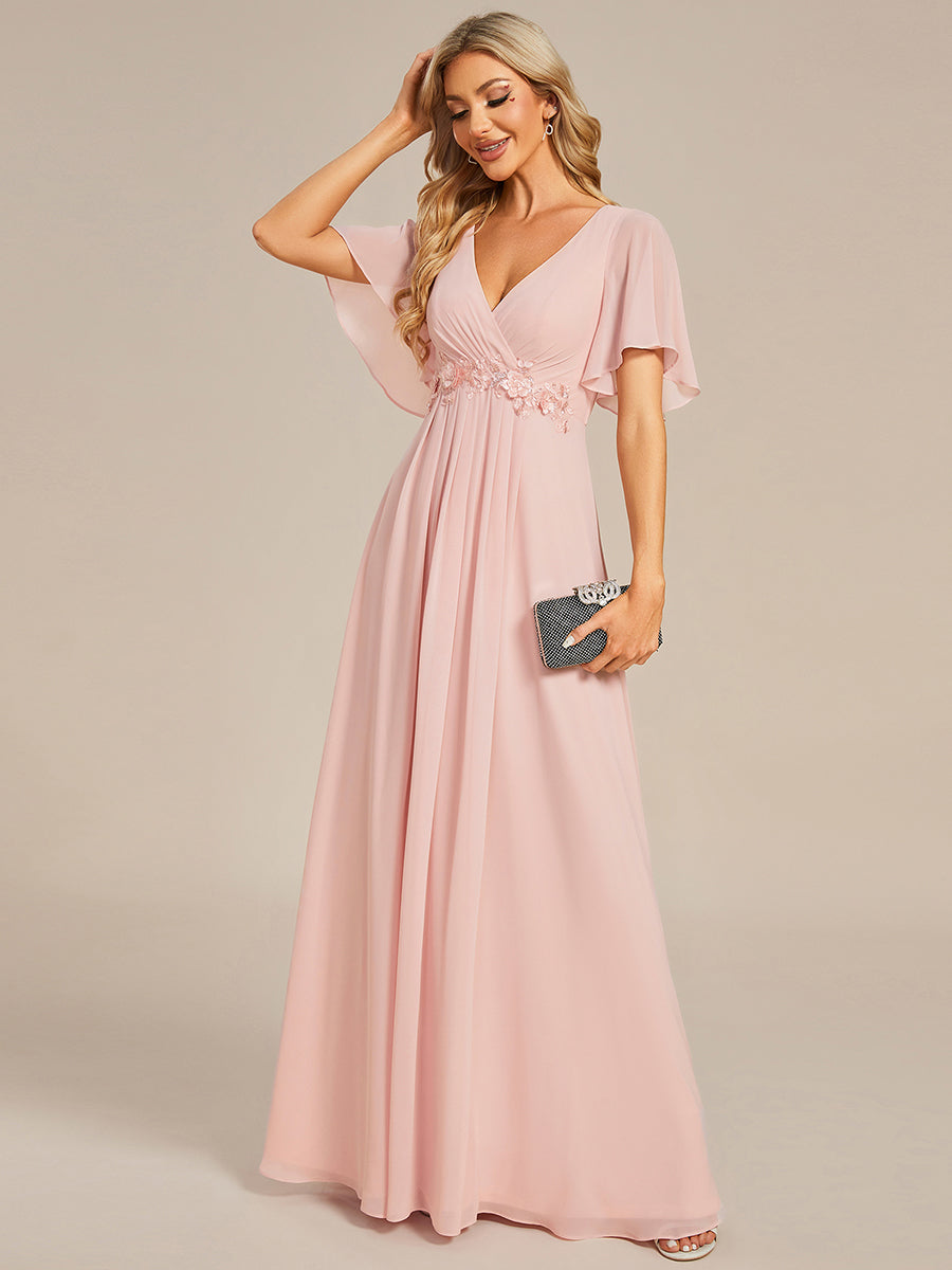 V Neck Appliques Pleated Bridesmaid Dresses - CALABRO®