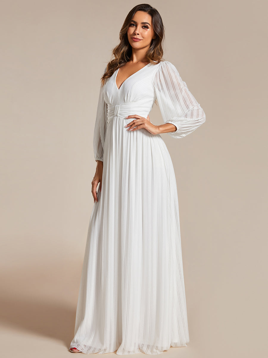 Maxi Long Chiffon Waist V Neck Wedding Dress with Long Sleeves - CALABRO®