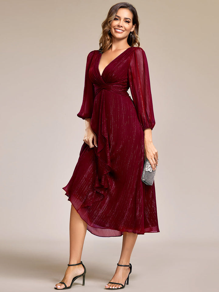 Shiny Chiffon Wholesale Wedding Guest Dresses with Long Sleeve - CALABRO®