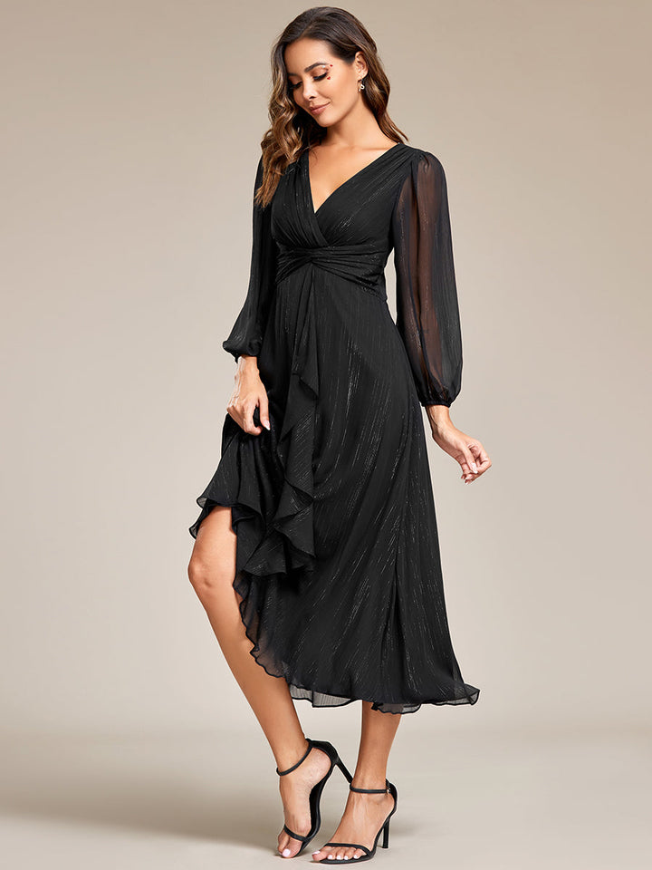 Shiny Chiffon Wholesale Wedding Guest Dresses with Long Sleeve - CALABRO®