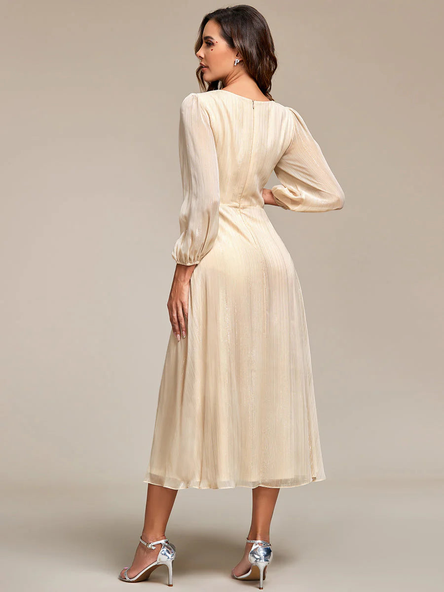 Shiny Chiffon Wedding Guest Evening Dresses with Long Sleeve - CALABRO®