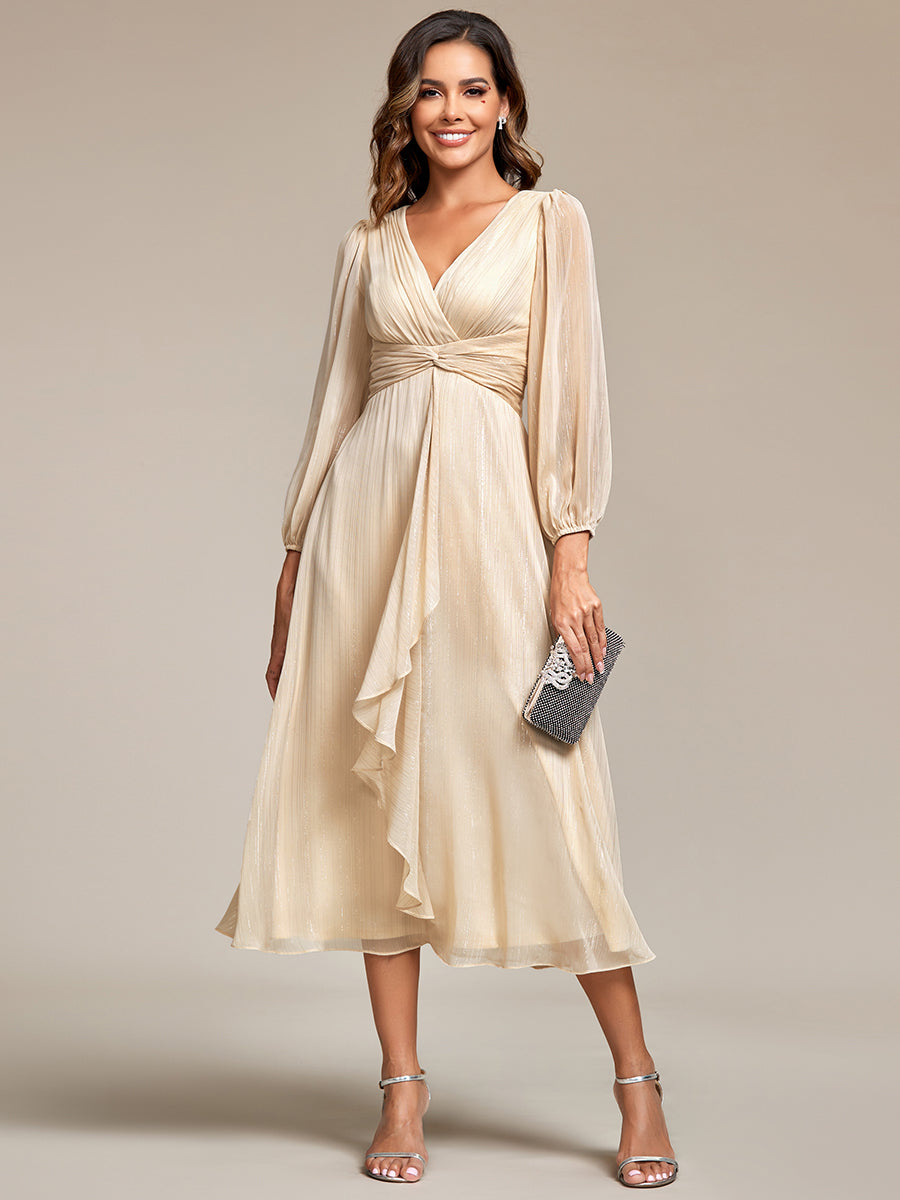 Shiny Chiffon Wholesale Wedding Guest Dresses with Long Sleeve - CALABRO®