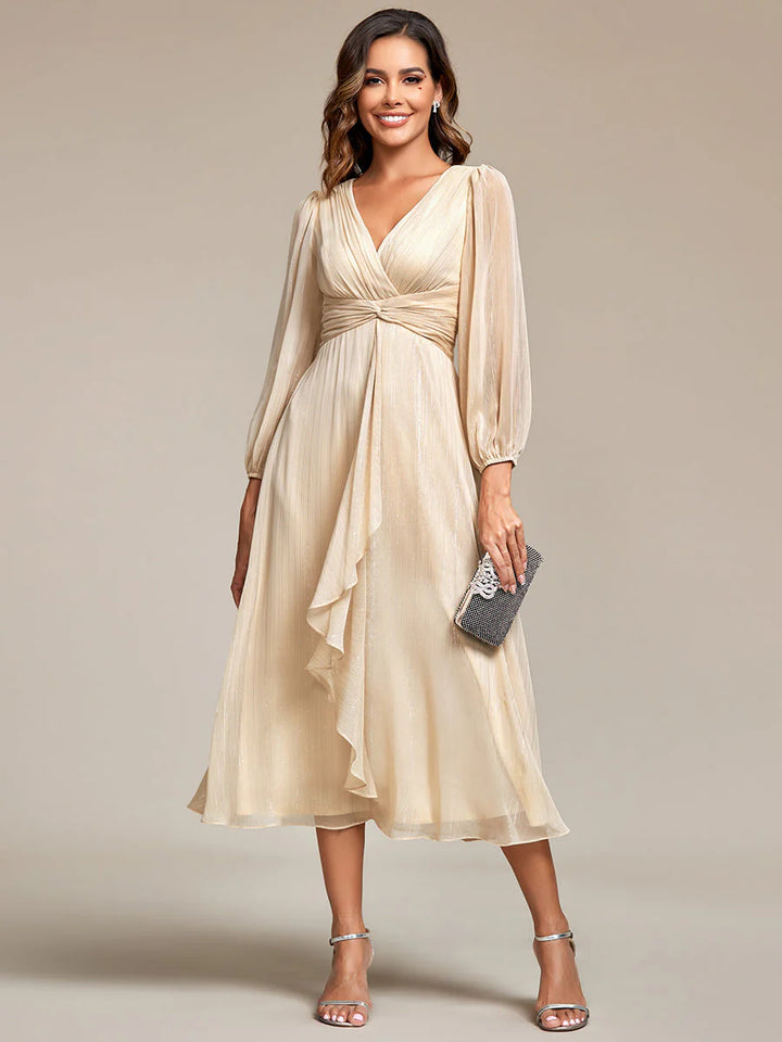 Shiny Chiffon Wedding Guest Evening Dresses with Long Sleeve - CALABRO®