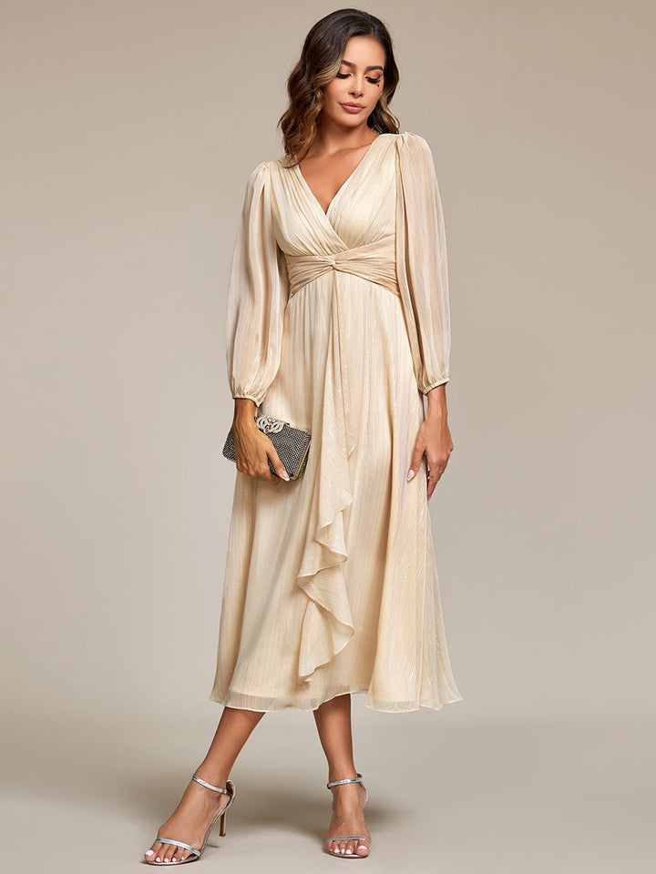 Shiny Chiffon Wholesale Wedding Guest Dresses with Long Sleeve - CALABRO®