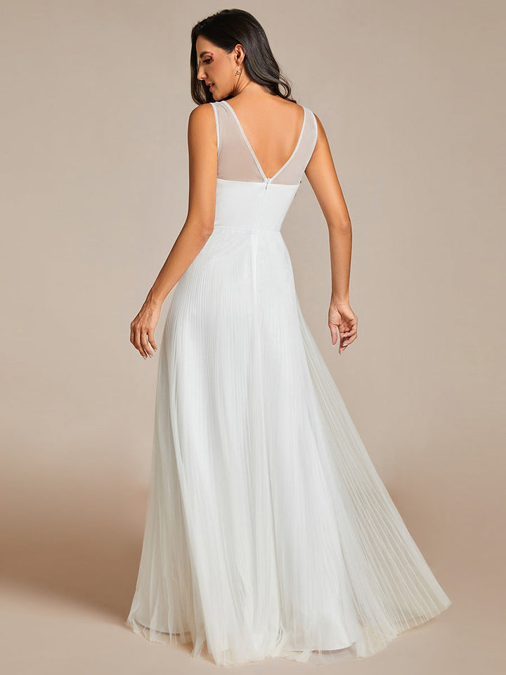 Elegant Appliques Chiffon A-Line Floor Length V Neck Sleeveless Evening Dress - CALABRO®