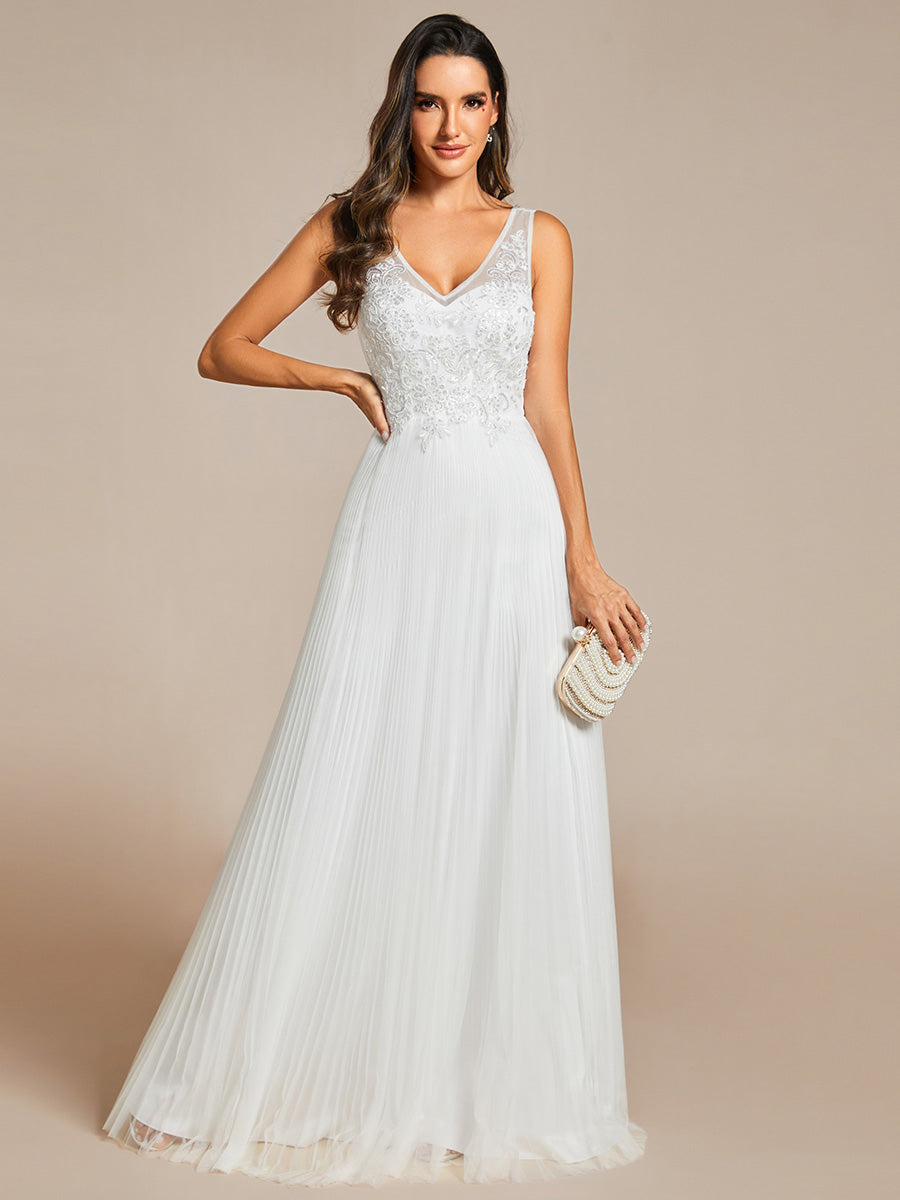 Elegant Appliques Chiffon A-Line Floor Length V Neck Sleeveless Evening Dress - CALABRO®