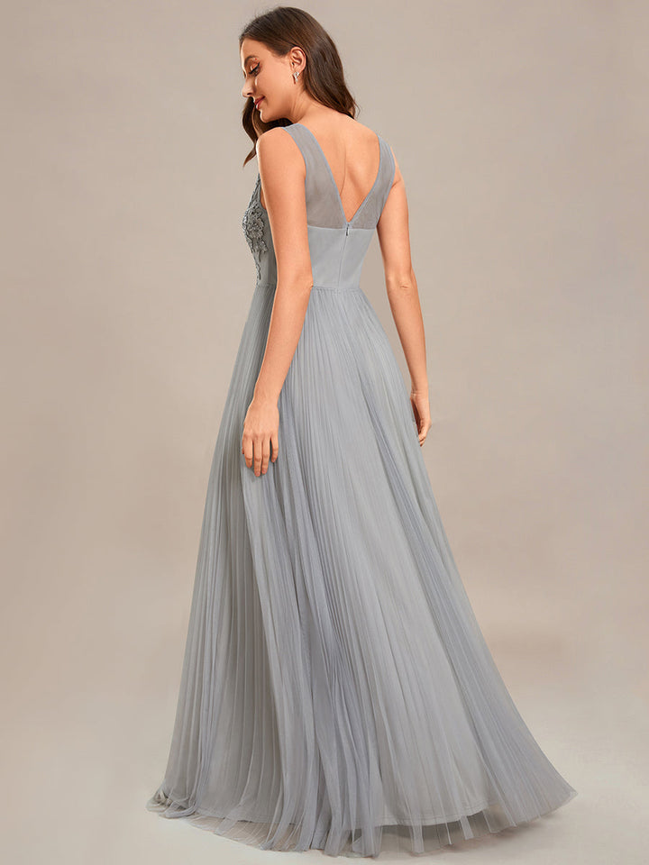 Elegant Appliques Chiffon A-Line Floor Length V Neck Sleeveless Evening Dress - CALABRO®