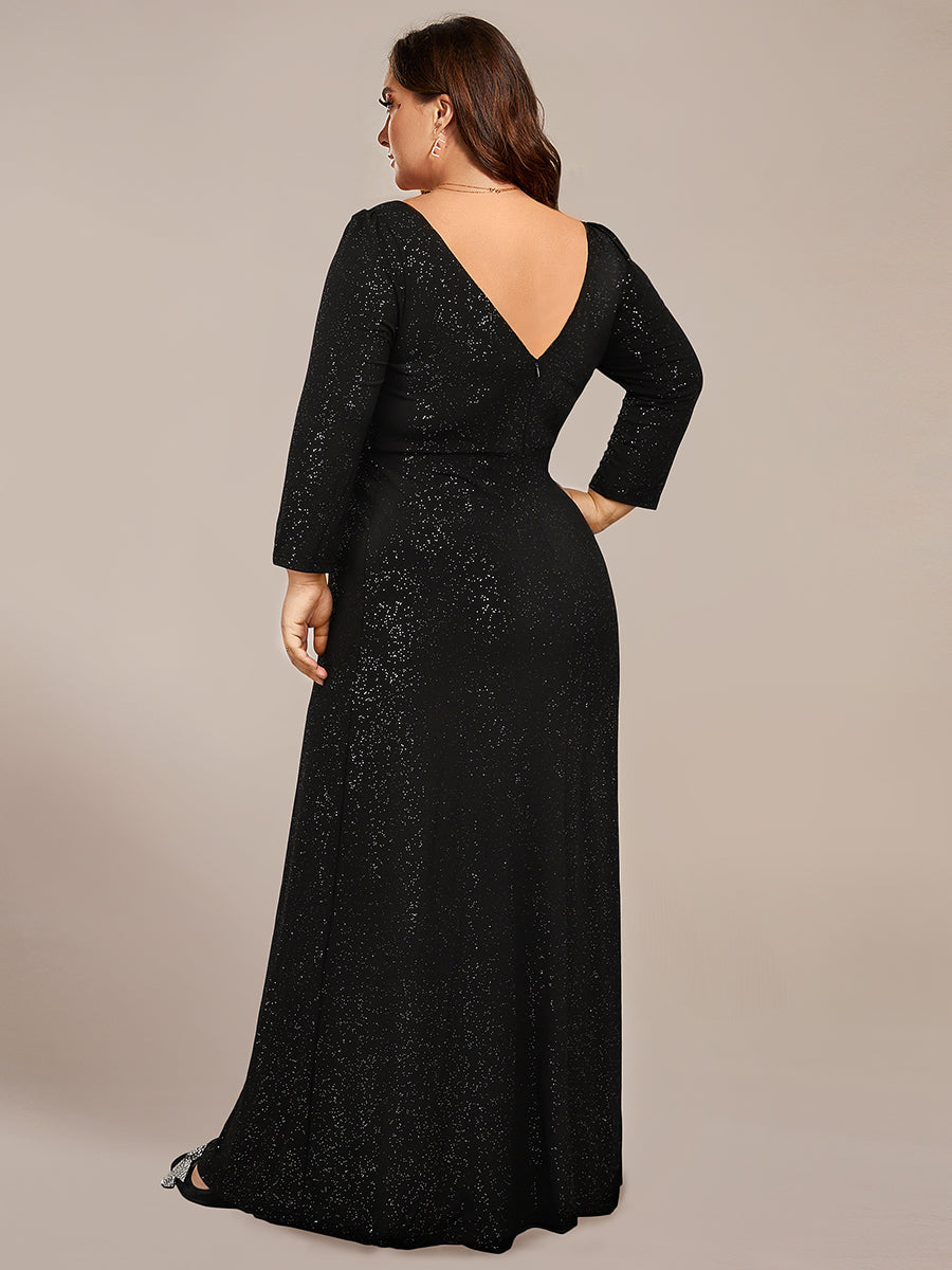 ExquisitePlus Size Split Floor Length V Neck Long Sleeves Evening Dress - CALABRO®