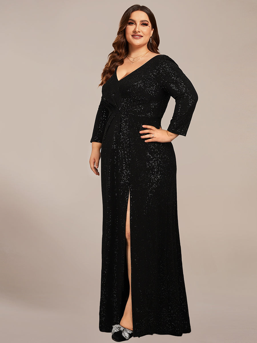 Exquisite Plus Size Split Evening Dress with Long Sleeves - CALABRO®