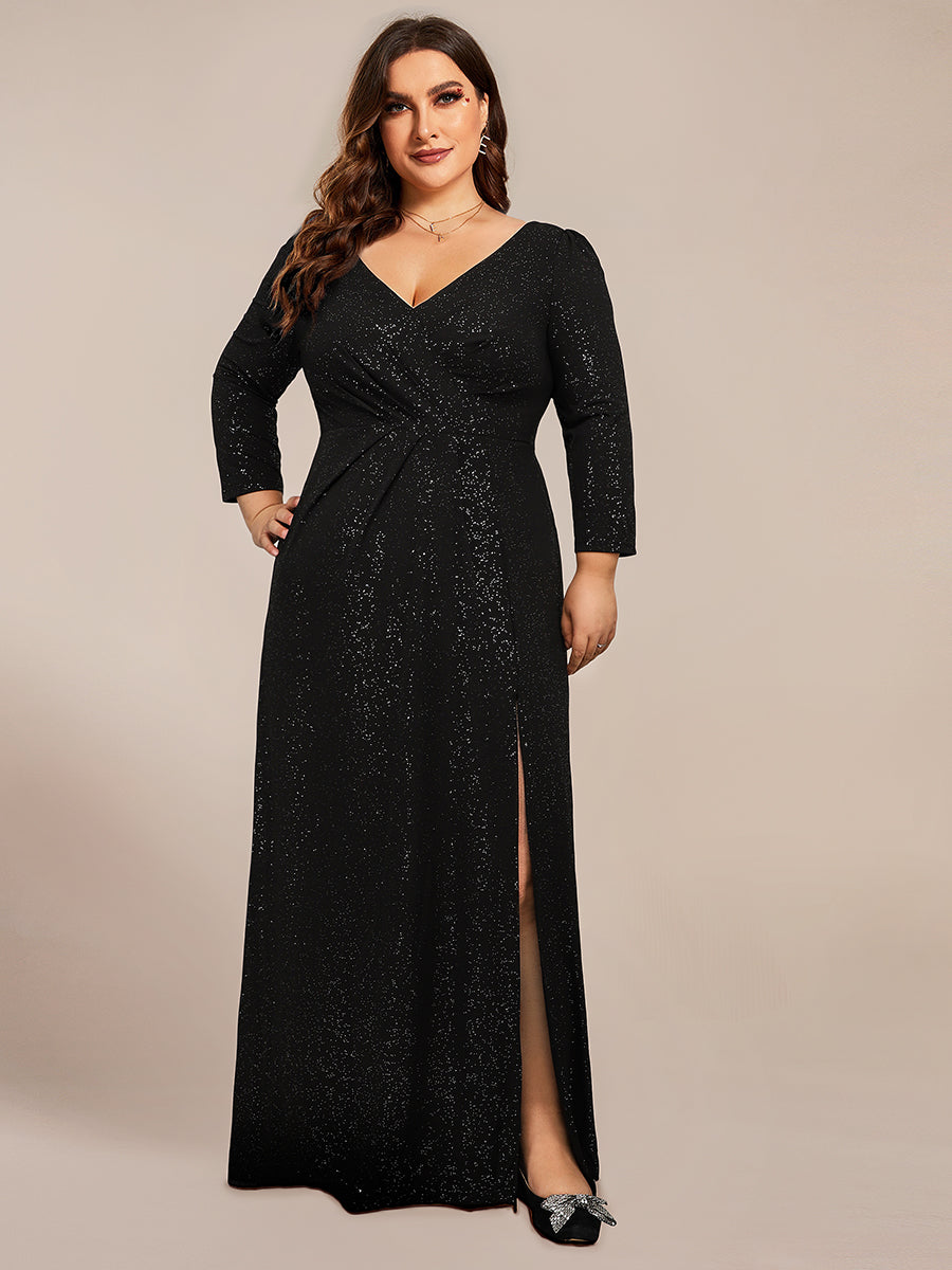 Exquisite Plus Size Split Evening Dress with Long Sleeves - CALABRO®