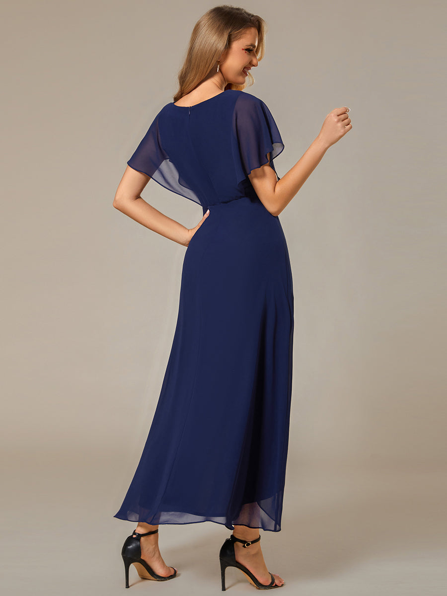 Chiffon Appliques High-low Evening Dress with Short Sleeves - CALABRO®