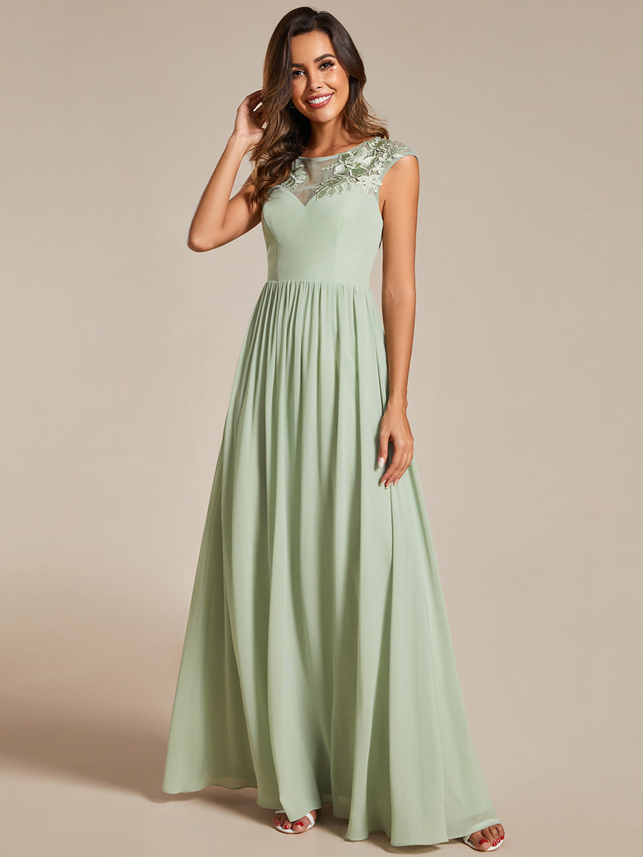 Embroidery Round Neck Floor Length Bridesmaid Dress With Raglan Sleeves - CALABRO®