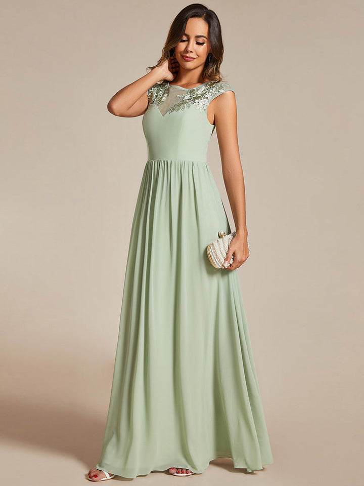 Embroidery Round Neck Floor Length Bridesmaid Dress With Raglan Sleeves - CALABRO®