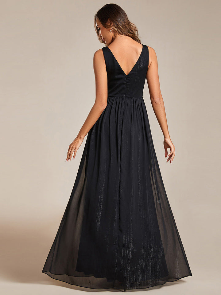 Glittery Floor Length V-Neck Sleeveless Evening Dress - CALABRO®