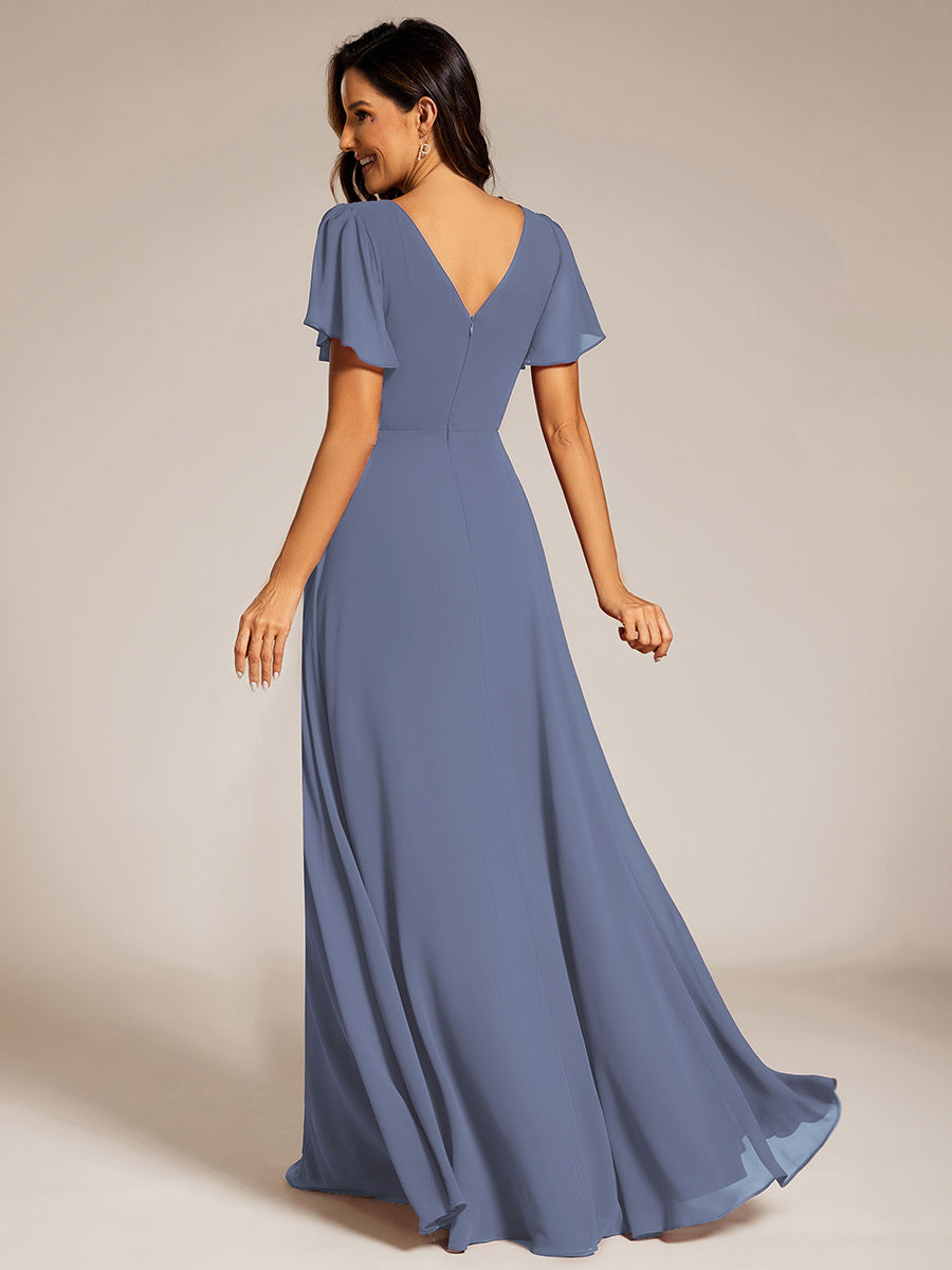 Elegant Midi Length Ruffles Sleeves Chiffon Dresses Empire Waist Evening Dresses with Belt - CALABRO®