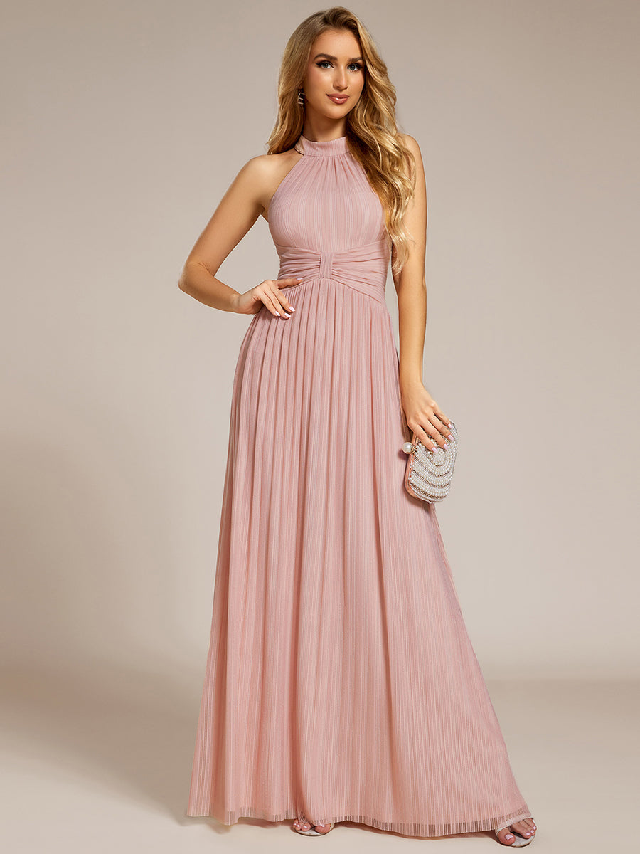 Glittery Halter Neck Pleated Formal  Evening Dress - CALABRO®