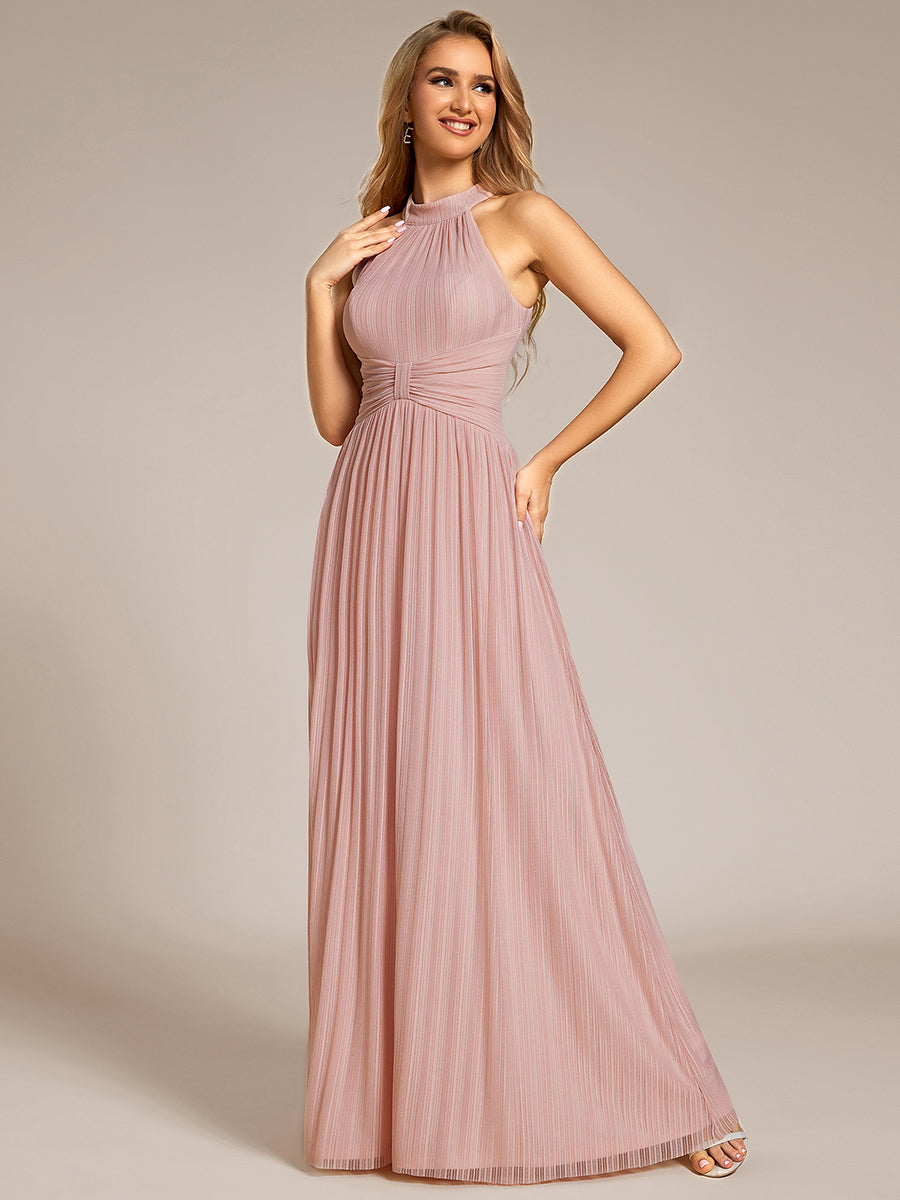 Glittery Halter Neck Pleated Formal  Evening Dress - CALABRO®