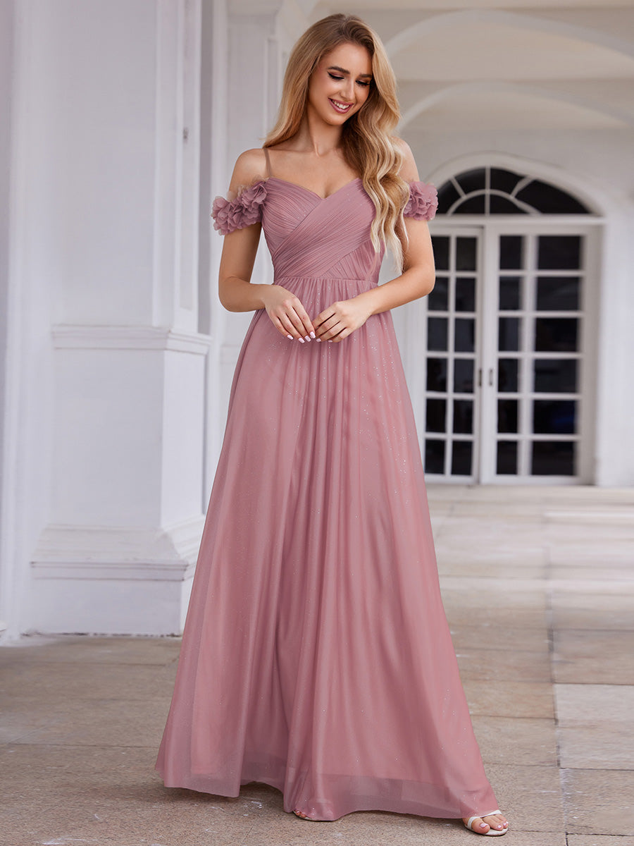 Elegant Sweetheart Flower decoration Sequin Dresses With Off-shoulder Sleeves - CALABRO®