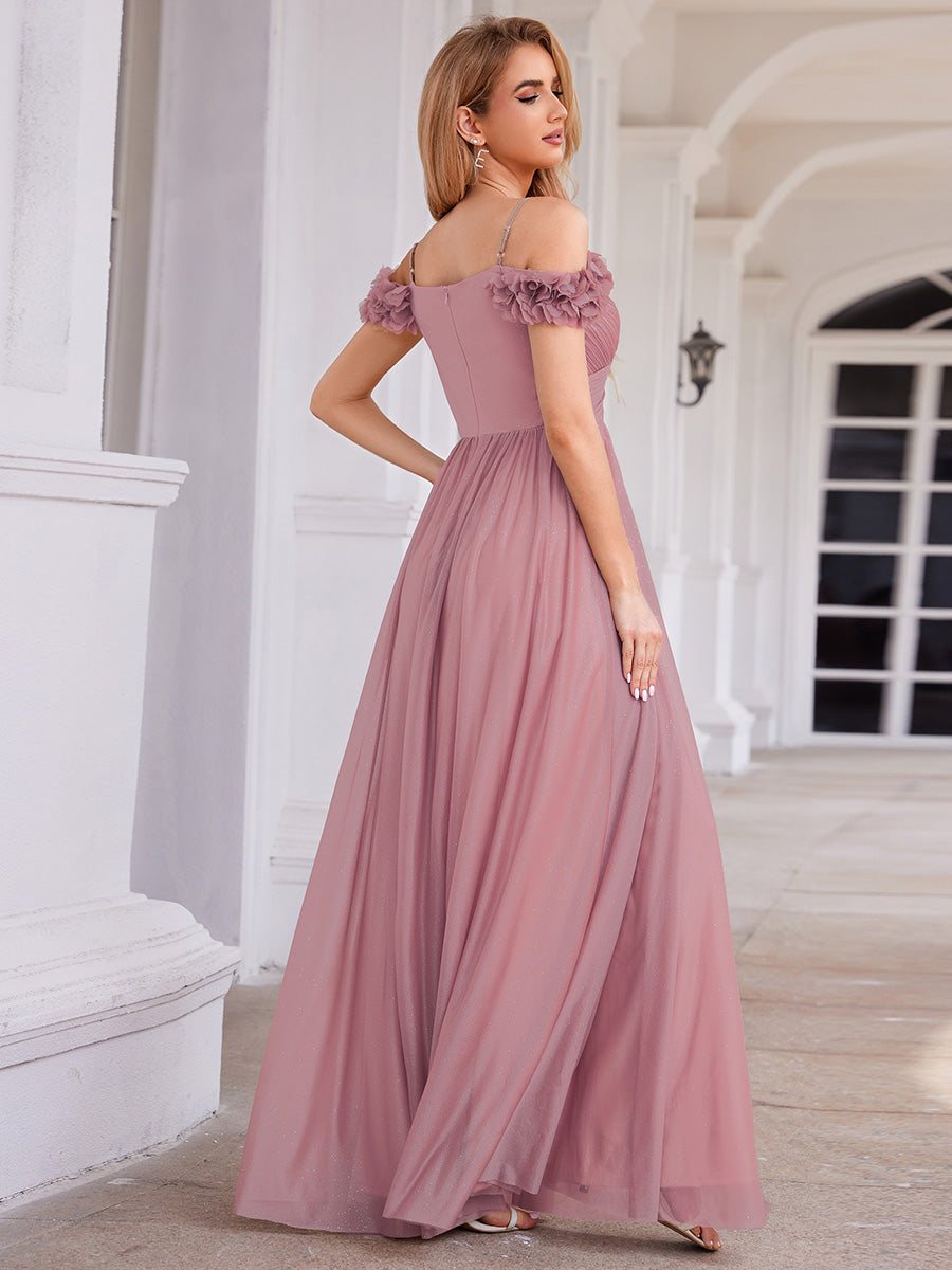 Elegant Sweetheart Flower decoration Sequin Dresses With Off-shoulder Sleeves - CALABRO®