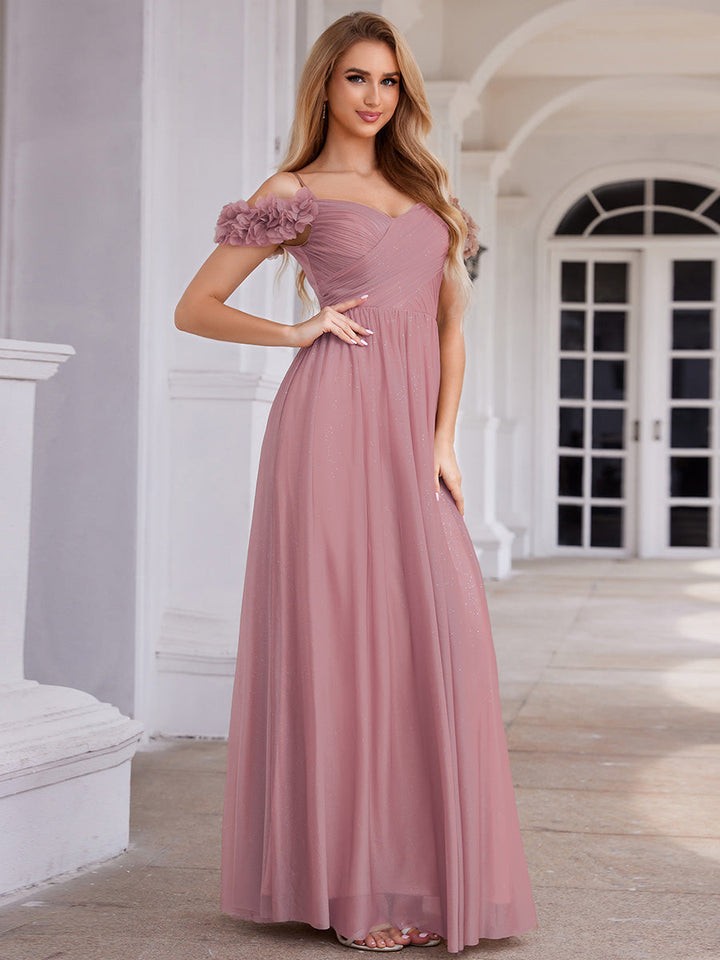 Elegant Sweetheart Flower decoration Sequin Dresses With Off-shoulder Sleeves - CALABRO®