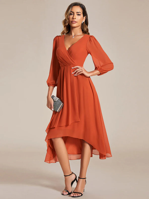 Women's Knee-Length Homecoming Cocktail Dress With Short Sleeves