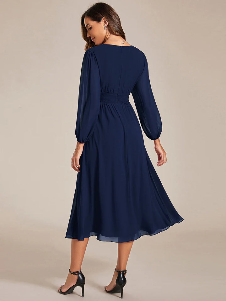 Knee Length Long Sleeves Chiffon Bridesmaid Dress - CALABRO®