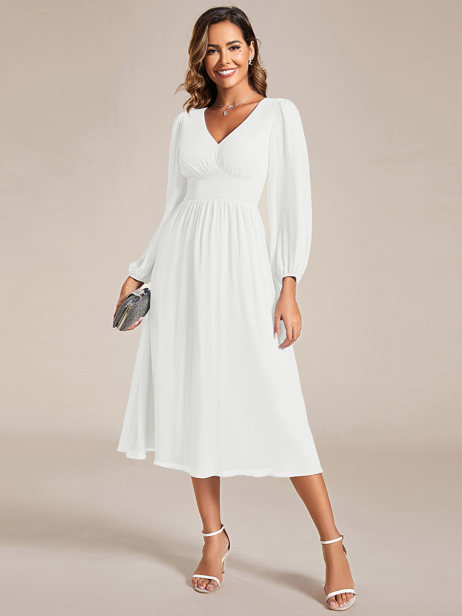 Knee Length Chiffon Wedding Dress With Long Sleeves - CALABRO®