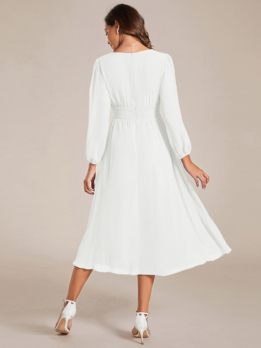 Knee Length Chiffon Wedding Dress With Long Sleeves - CALABRO®