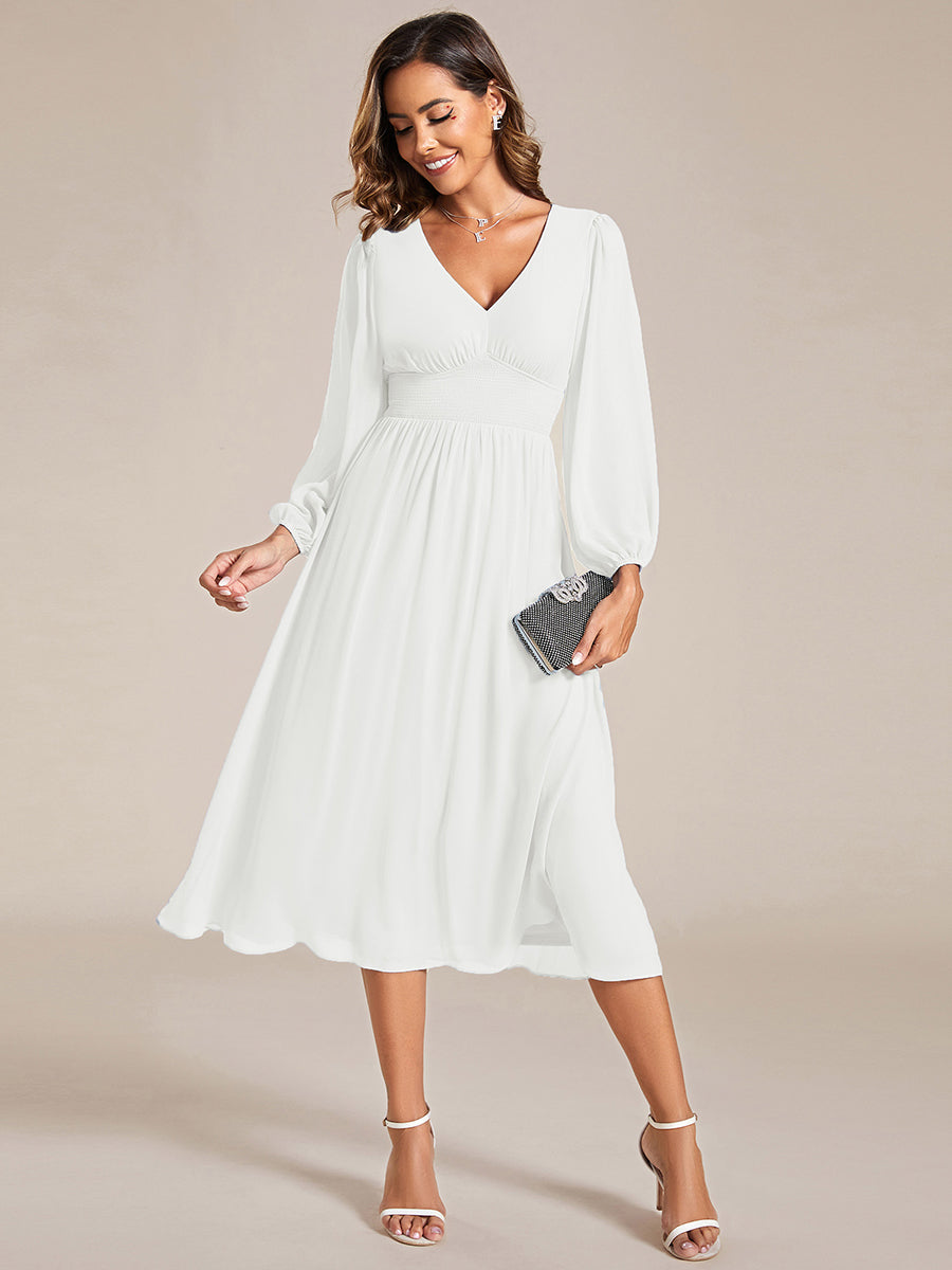 Knee Length Chiffon Wedding Dress With Long Sleeves - CALABRO®