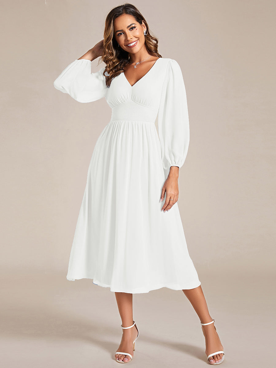 Knee Length Chiffon Wedding Dress With Long Sleeves - CALABRO®