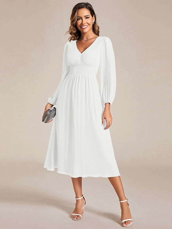 Knee Length Chiffon Wedding Dress With Long Sleeves