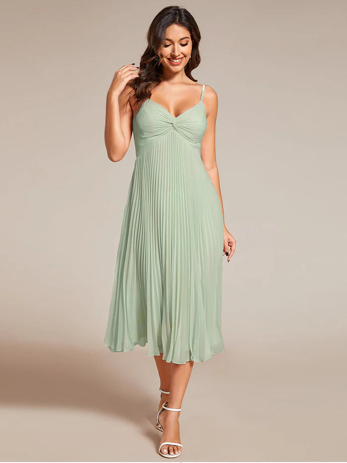 Chiffon Bownot Neck Midi Length  Wedding Guest Dress - CALABRO®