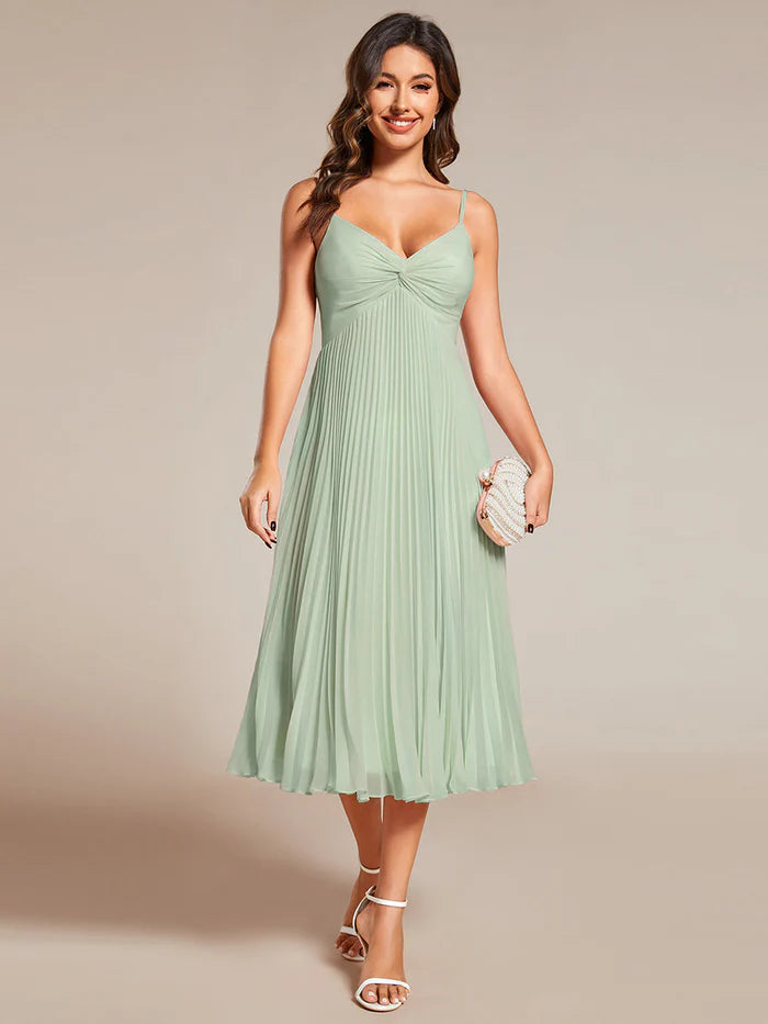 Chiffon Bownot Neck Midi Length  Wedding Guest Dress - CALABRO®